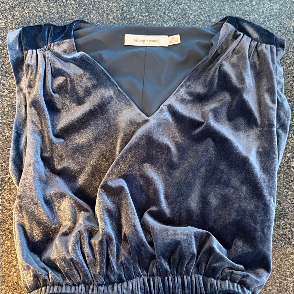 bishop + young Navy Velvet V-Neck Top with Gathered Waist